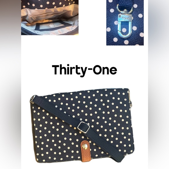 Thirty-One Navy and White Polka Dot crossbody Bag - Picture 1 of 12